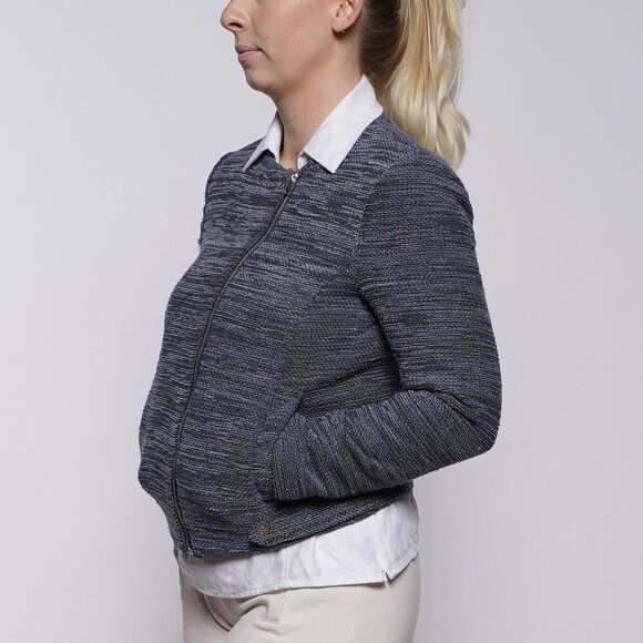 NWT H&M Blue Tweed Collarless Moto Jacket - Picture 4 of 6